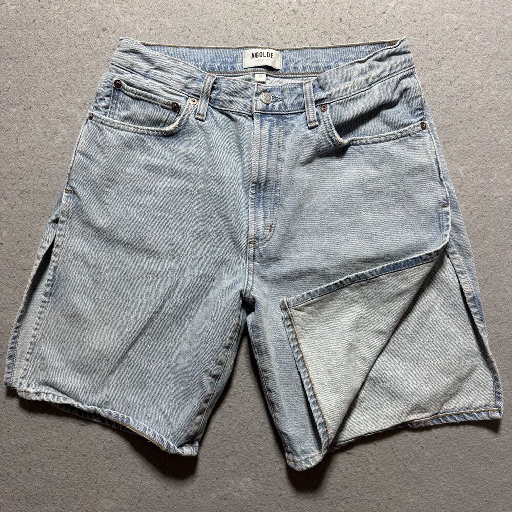 AGOLDE Vida High Rise Size 28 Fragment Denim Shorts Relaxed Side Slit Rigid